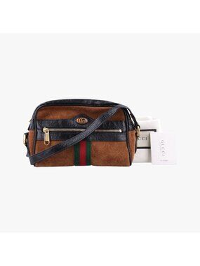 Gucci Ophidia Brown Black Multi Suede Leather Messenger Bag